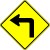 road sign: yellow left turn